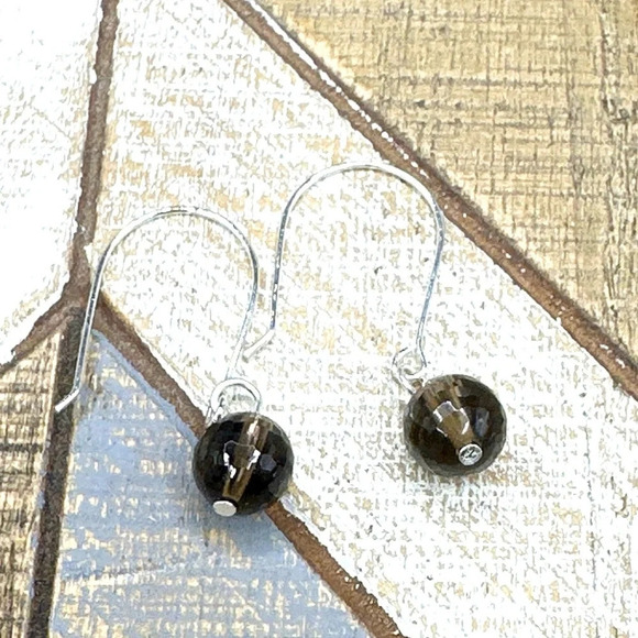 Smokey Quartz simple minimalist spheres dangle earrings/fall vibes/neutral color - Picture 1 of 4